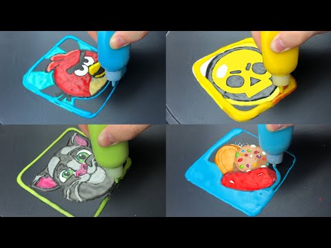 Mobile Games Logos Pancake Art: Brawl Stars, Angry Birds, Candy Crush Saga, Talking Tom Cat