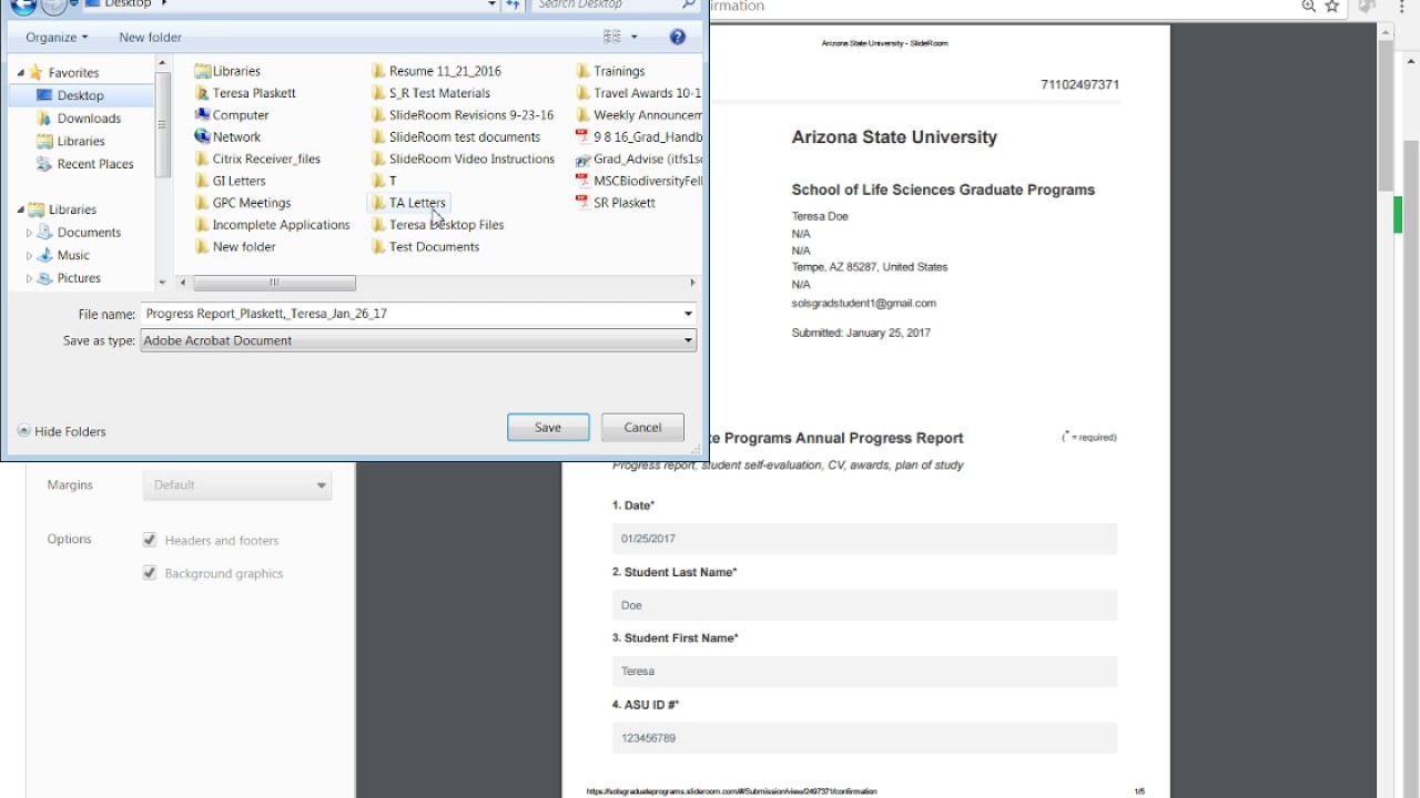 Saving progress report as pdf file