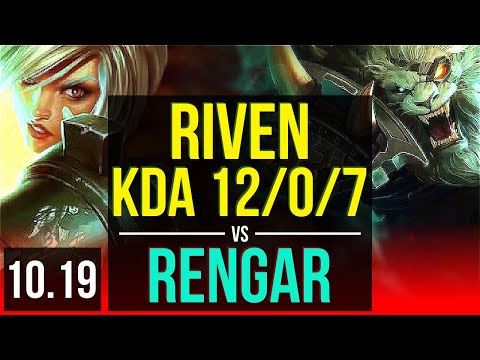 RIVEN vs RENGAR (TOP) | KDA 12/0/7, Legendary | EUW Master | v10.19