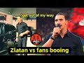 Zlatan Ibrahimovic reaction to fans booing during farewell speech at San Siro