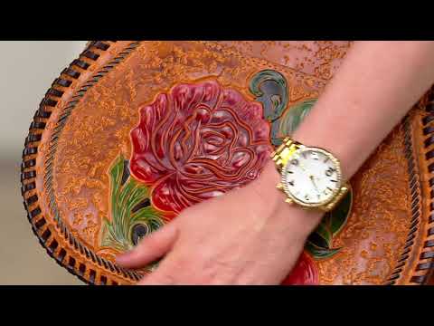 Patricia Nash Arezza Painted Tooled Rose Saddle Bag on QVC