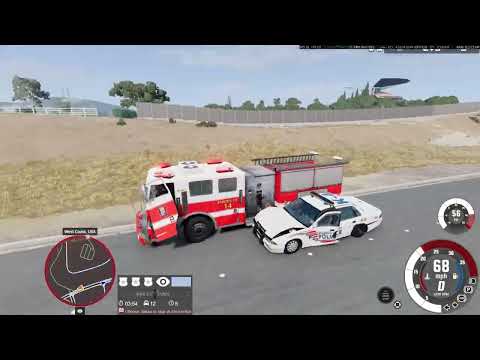 Mayhem on The Highway Loop with fire truck #gaming #beamngcrashes #youtube #gta5 #policechase #viral