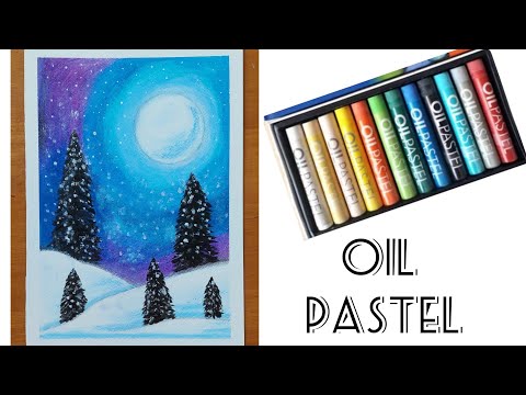 Easy Winter Snowfall Scenery Drawing with Oil pastel-Step by step Drawing