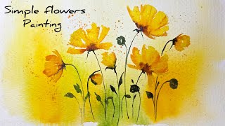 Simple flowers painting with soft background /watercolor for beginners 