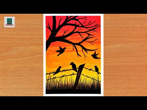 Easy Soft Pastel Drawing || How To Draw Birds Sunset Scenery With Soft Pastel For Beginners