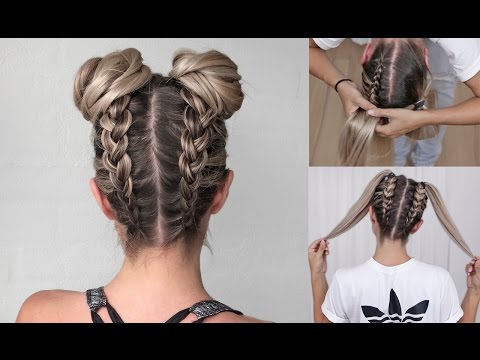 Space Buns - Double Bun - Upside down Dutch Braid into...