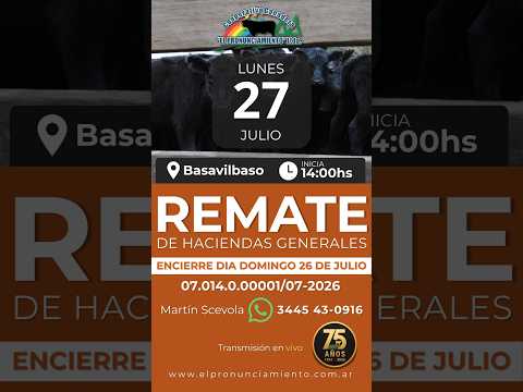 Remate de hacienda Basavilbaso 27-07-2026 | Coop. Ganadera El Pronunciamiento