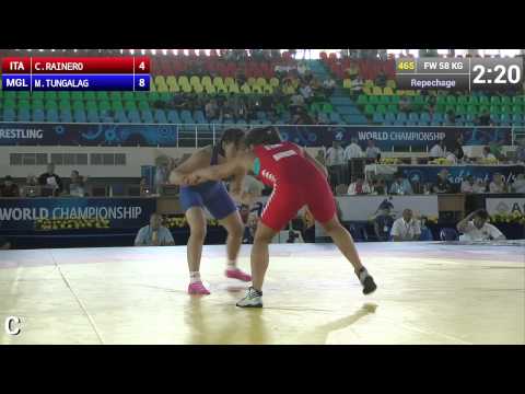 Repechage   Female Wrestling 58 kg   M TUNGALAG MGL vs C RAINERO ITA   Tashkent 2014