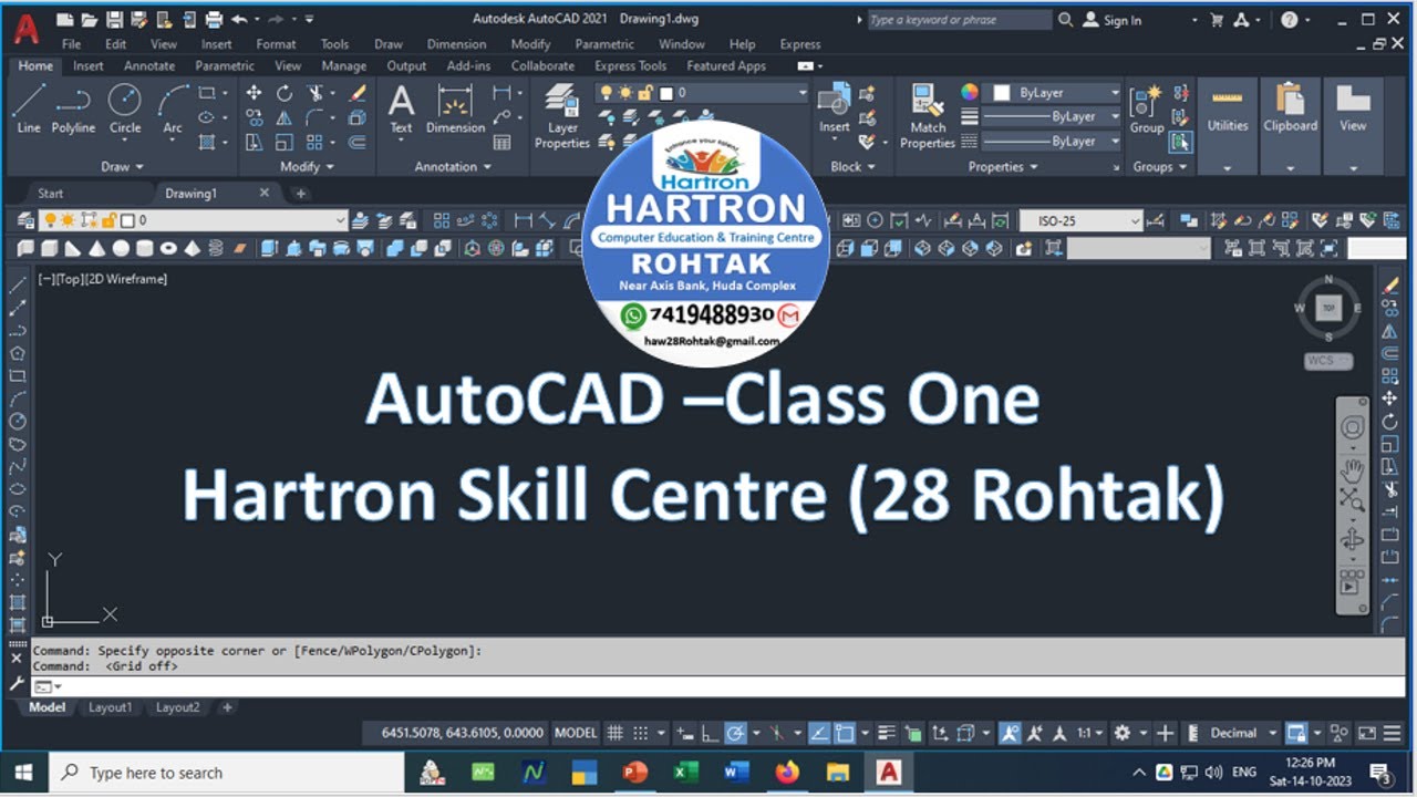 AutoCad Class One-Hartron Skill Centre(28Rohtak) Near ZAD Global School , Huda Complex Rohtak-124001