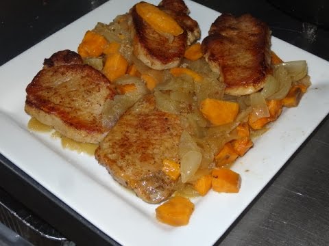 Dutch Oven Pork chops with apples and sweet potatoes