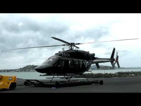 Bell 427 ZK-HVN Start up and take off Auckland Mechanics Bay