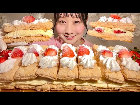 ASMR Strawberry Mille-Feuille【Mukbang/ Eating Sounds】【English subtitles】