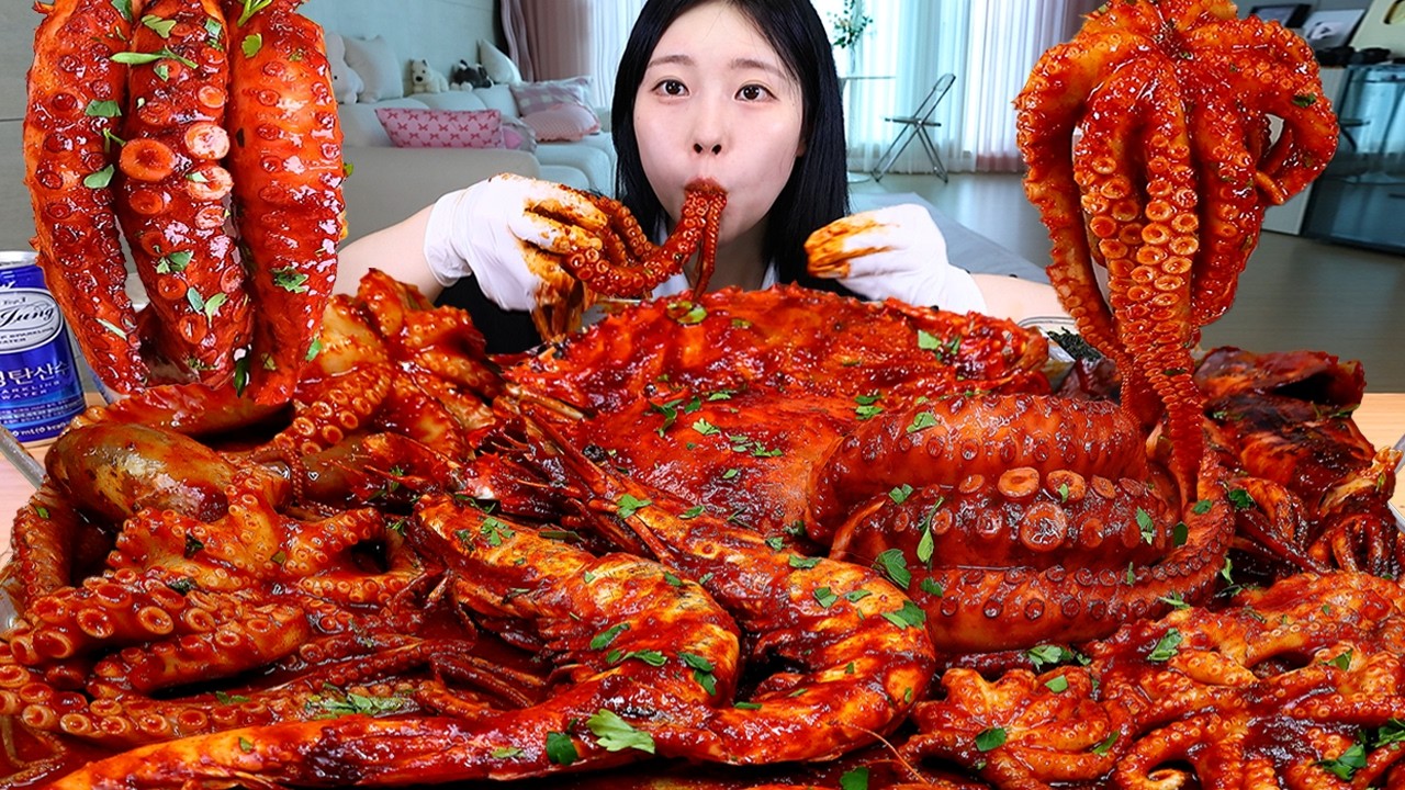 ASMR MUKBANG| 직접 만든 매운 대왕 해물찜 씨푸드 보일 (꽃게, 킹타이거새우, 문어, 전복) 먹방 & 레시피 SEAFOOD