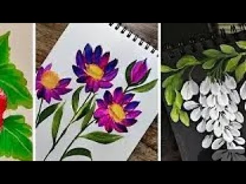 3 different types of flowers painting 🎨🖌️