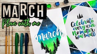 Plan With Me | March 2021 Bullet Journal Setup ✨Northern Lights Night Sky Theme✨