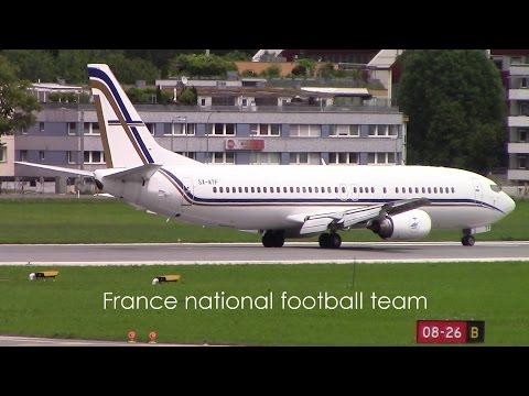 France national football team arriving at Innsbruck with GainJet Boeing 737-400