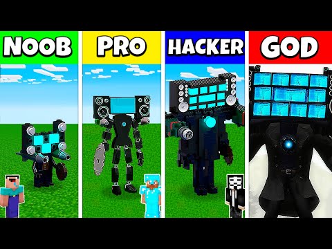 TV MAN MECHA GOD HOUSE BUILD CHALLENGE - Minecraft Battle NOOB vs PRO vs HACKER vs GOD / Animation