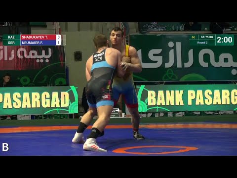 Round 2 GR - 75 kg: F. NEUMAIER (GER) df. T. SHADUKAYEV (KAZ), 3-0