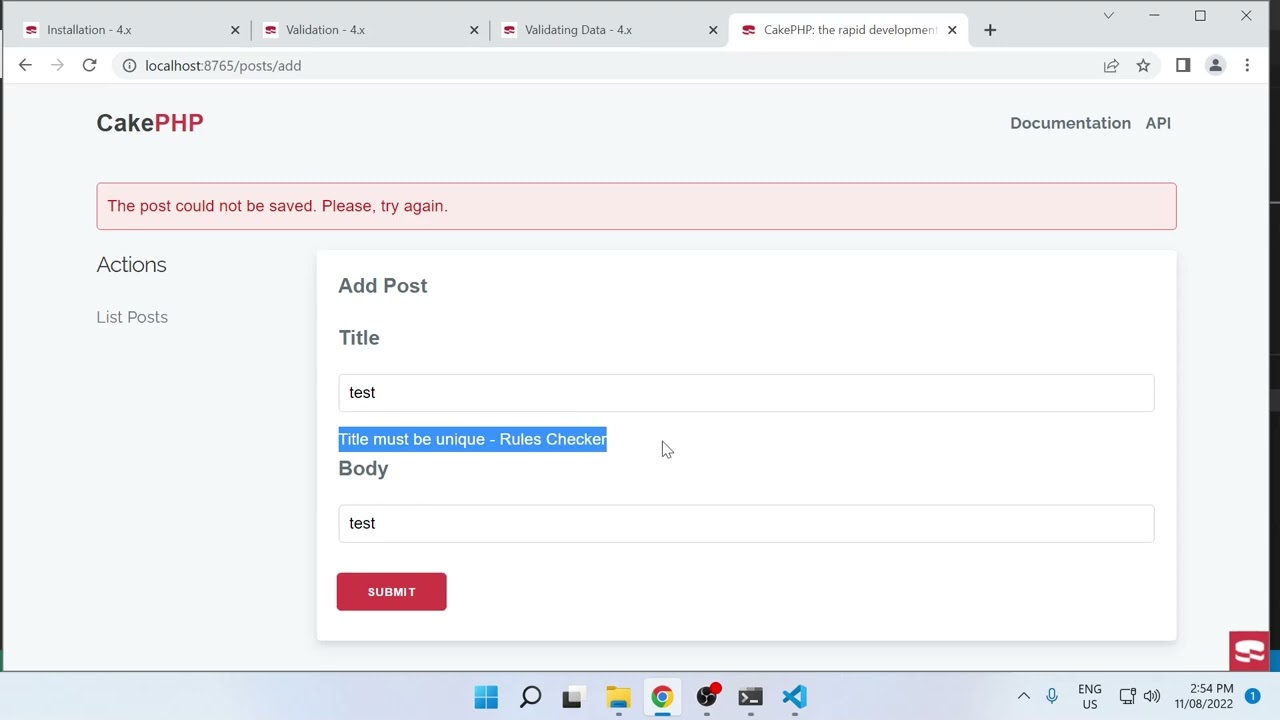 CakePHP 4 - Create Custom Validation & Application Rules