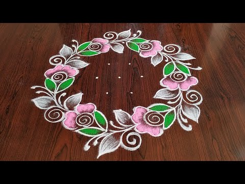 dotted rangoli design wreath of roses by sresta rangoli