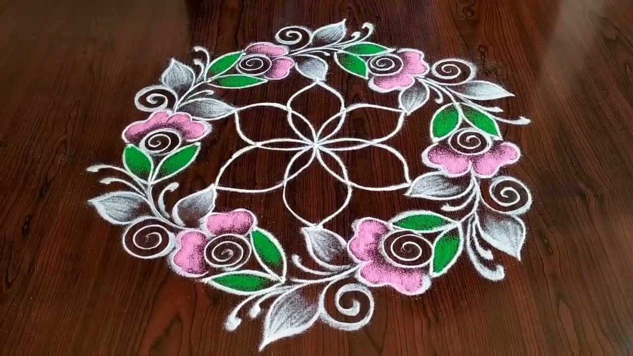 dotted rangoli design wreath of roses by sresta rangoli