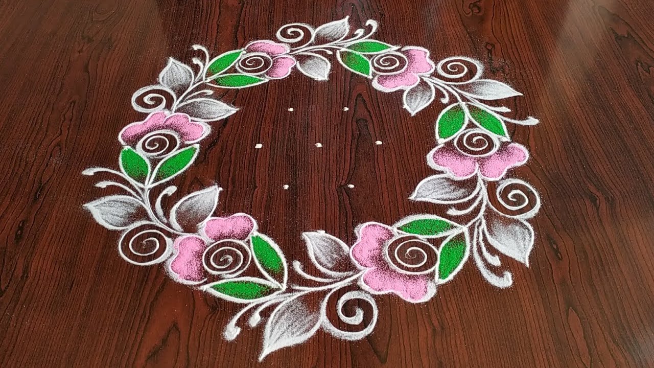 Easy rose flower design Rangoli (7×4) dot's...