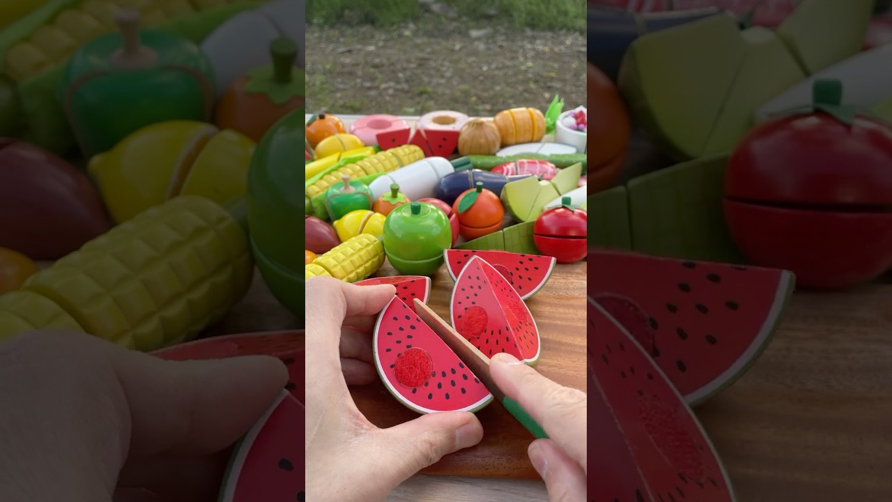 木製の野菜と果物　ままごとASMR　屋外で鳥の声とともに