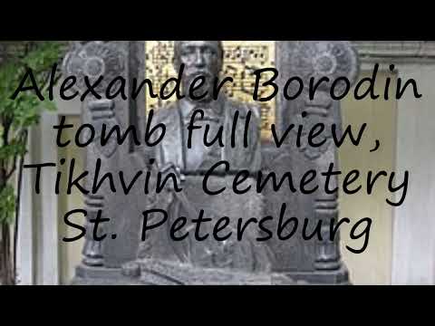How to pronounce Alexander Borodin tomb full view, Tikhvin Cemetery St. Petersburg in English?