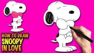 How to draw Snoopy with Love Heart - Easy step-by-step drawing lessons for kids