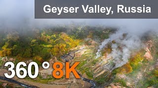 Valley of Geysers, Kamchatka, 8K aerial 360 video