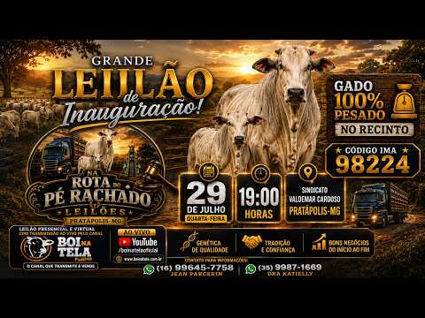 Inauguração Na Rota do Pé Rachado Pratápolis - MG / 29.07.2026 / Transmissão ao vivo Boi Na Tela