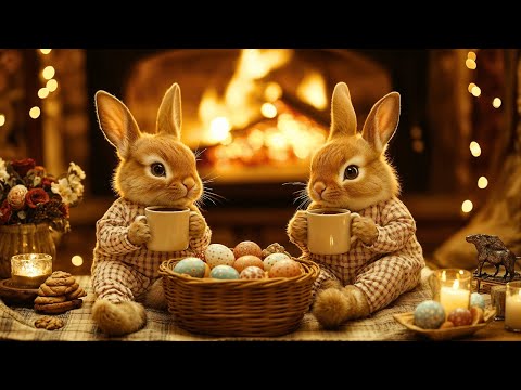Happy Easter 🌸🐰 Coffee Jazz – Cozy Jazz Music with Fireplace, Cute Bunnies & Spring Café Ambience