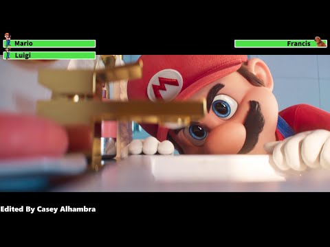 The Super Mario Bros. Movie (2023) Bathroom Repair Scene with healthbars