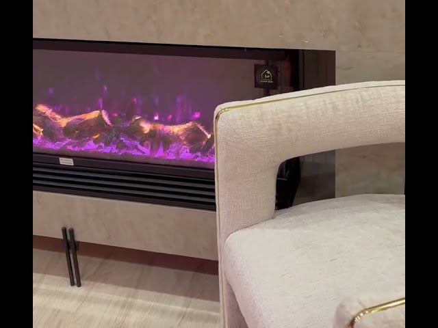 ديكور خشبي مع بديل رخام وجهاز تدفئة ثلاثي الابعاد...