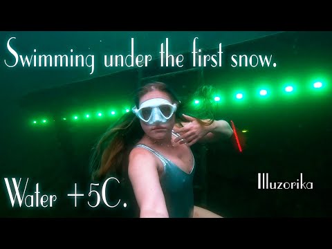Swimming under the first snow. Water +5C / 4K Video. Go Pro Hero 11 under the icy water!