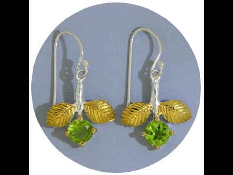 Cercei Argint 925 Accente Aurite Peridot Natural - Frunze si Muguri