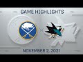 NHL Highlights | Sabres vs. Sharks - Nov. 2, 2021