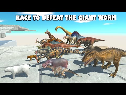 The race of dinosaurs vs animals to defeat the giant worm monster - Animal Revolt Battle Simulator