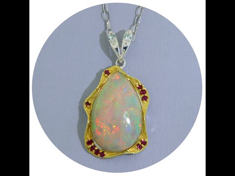 Pandantiv Argint 925 Accente Aurite Opal Etiopian Granat Rodolit - Design Modern Fluid