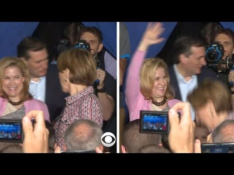 Carly Fiorina falls at Ted Cruz rally