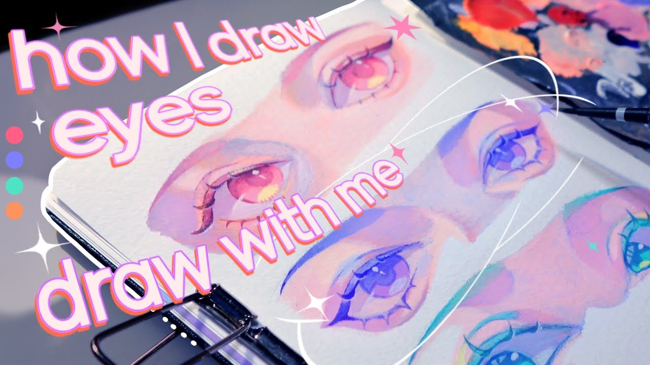 draw with me / how I draw eyes.໒꒱ painting 4 colors of eyes with holbein gouache☽:ﾟ