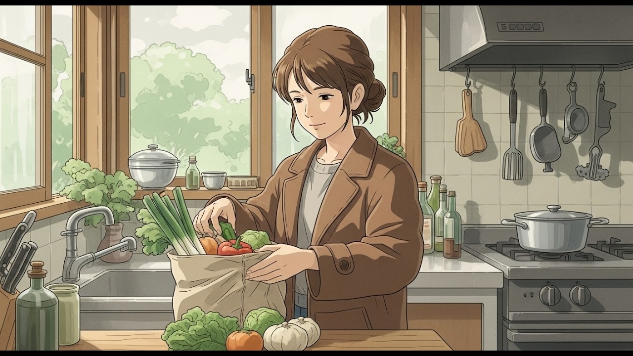 Rainy Night Anime Ambience ????️ Cozy Ghibli Inspired Village | Rain Sounds, Cooking, Market & Sleep