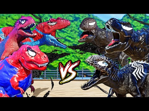 ALL BIG RED SPIDER-MAN vs ALL BLACK VENOM Dinosaurs Fight! SUPERHERO's Story!