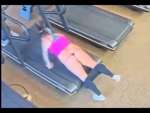 Poor Woman Gets Her Pants Pulled Down By Slipping On The Treadmill