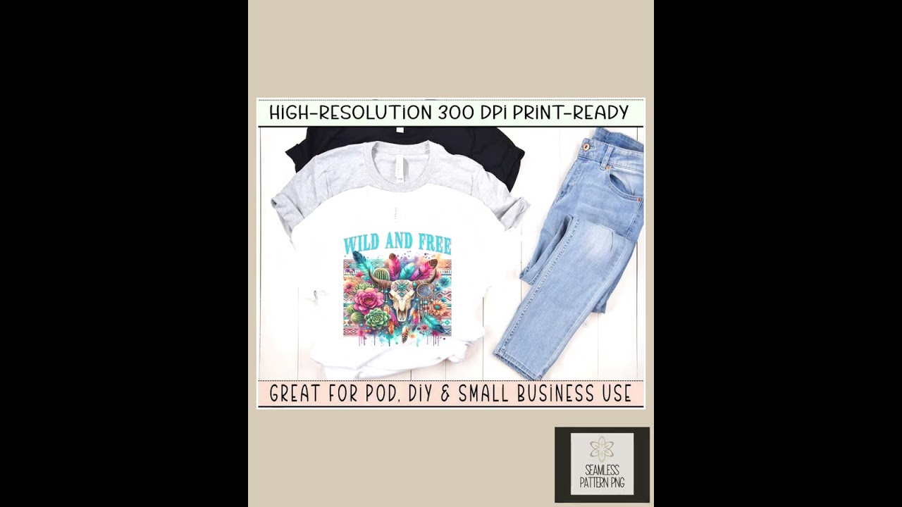 Wild and Free Sublimation PNG, Cow Skull Flower Print, Desert Boho Animal Clipart, Southwestern P...