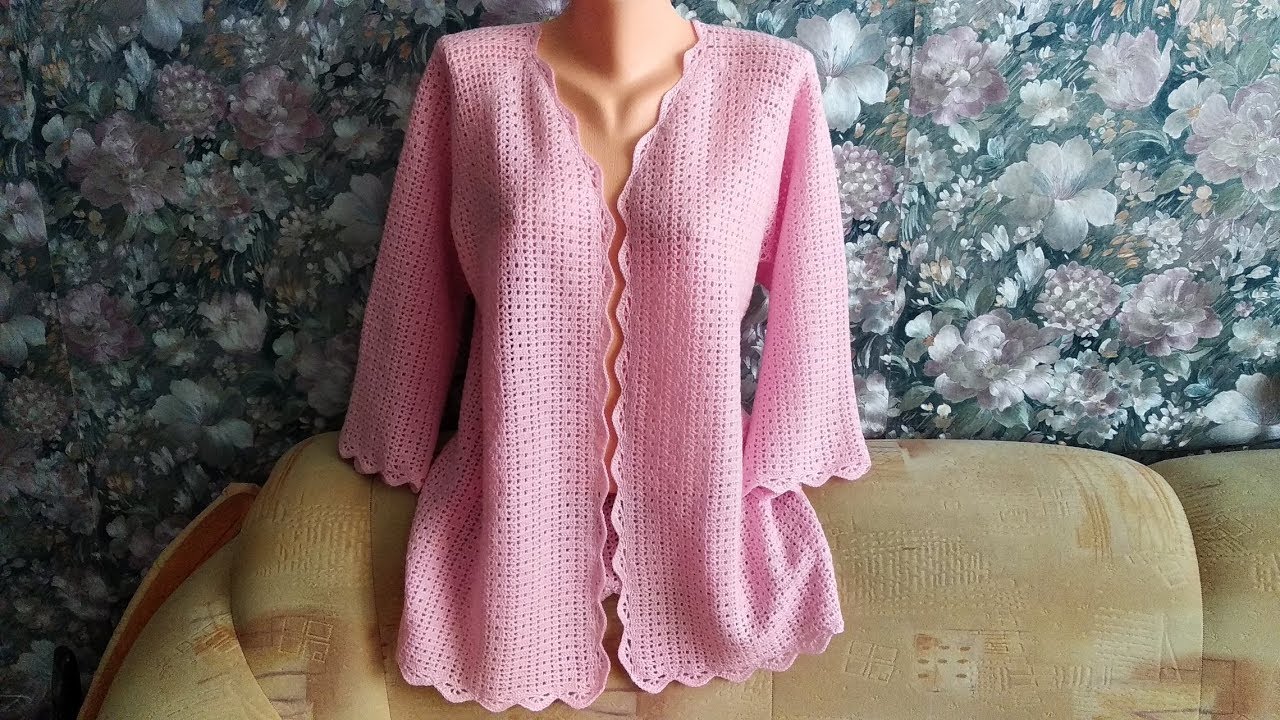 Кардиган крючком"Розовое облако".1часть.