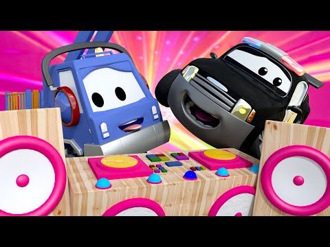 Der Streifenwagen in Autopolis -  Musik im Mondschein - Lastwagen Zeichentrickfilme für Kinder 🚓 🚒