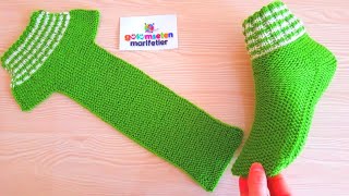 Bay Bayan çorap patik yapımı / İki şiş ile patik modelleri / Kolay bot patik modelleri / Örgü patik