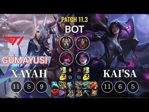T1 Gumayusi Xayah vs Kai'Sa Bot - KR Patch 11.3