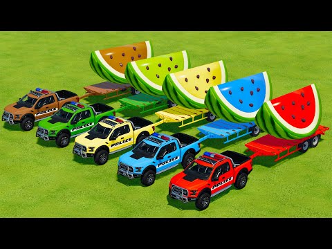 LOAD AND TRANSPORT WATERMELONE WITH POLICE CARS - Farming Simulator 22